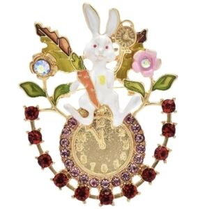 Whimsical "I'm Late!" White Rabbit Pocket Watch Brooch | NWOT